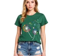 Women's Colorful Paw Print Dandelion T-Shirt Olive Green Short Sleeve Cute Animal Lover tee Summer Casual Top for Dog Mom Cat Lady Plus Size Soft Cotton