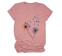 Women's Colorful Paw Print Dandelion T-Shirt Olive Green Short Sleeve Cute Animal Lover tee Summer Casual Top for Dog Mom Cat Lady Plus Size Soft Cotton