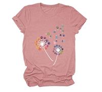 Women's Colorful Paw Print Dandelion T-Shirt Olive Green Short Sleeve Cute Animal Lover tee Summer Casual Top for Dog Mom Cat Lady Plus Size Soft Cotton