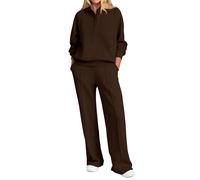 Women's Comfortable Casual Daily Solid Color Pants Spring And Autumn Set Chándales de felpa pesada, marrón, XXL