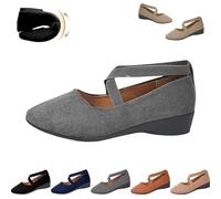 Women's Comfy Elastic Crisscross Strap Wedge Slip-On Shoes, Closed Toe Wedges Ankle Strap Flats,Elegant Suede Ballet Pumps (Gray,43)