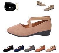 Women's Comfy Elastic Crisscross Strap Wedge Slip-On Shoes, Closed Toe Wedges Ankle Strap Flats,Elegant Suede Ballet Pumps (Khaki,41)