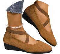 Women's Comfy Elastic Crisscross Strap Wedge Slip-On Shoes, Elegant Suede Comfy Slip-On, Pointed Toe Ballet Comfys Strap Ballerina Wedges Shoes (Brown,42)