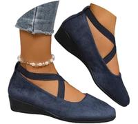 Women's Comfy Elastic Crisscross Strap Wedge Slip-On Shoes, Elegant Suede Comfy Slip-On, Pointed Toe Ballet Comfys Strap Ballerina Wedges Shoes (Blue,39)