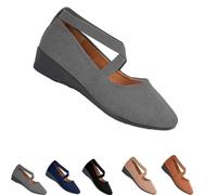 Women's Comfy Elastic Crisscross Strap Wedge Slip-On Shoes,Slip On Fashion Ankle Straps Elegant Dress Shoes,Womens Round Toe Ballet Wedge Dress Shoe (Gray,36)