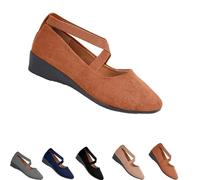 Women's Comfy Elastic Crisscross Strap Wedge Slip-On Shoes,Slip On Fashion Ankle Straps Elegant Dress Shoes,Womens Round Toe Ballet Wedge Dress Shoe (Brown,42)