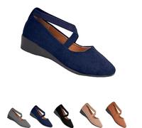 Women's Comfy Elastic Crisscross Strap Wedge Slip-On Shoes,Slip On Fashion Ankle Straps Elegant Dress Shoes,Womens Round Toe Ballet Wedge Dress Shoe (Blue,37)