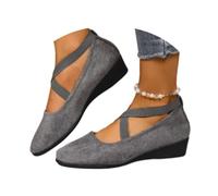 Women's Comfy Elastic Crisscross Strap Wedge Slip-On Shoes, Womens Round Toe Ballet Wedge Dress Shoe Elegant Suede Comfy Strap Ballerina Wedge Heel Footwear (Grey,41)