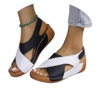 Women's Contrast Color Wedge Orthopedic Sandals Womens Crisscross Strap Open Toe Summer Shoes Comfortable Orthopedic Arch Support (Black, Adulto, 37, Números, Sistema tallas calzado EU, mediano)