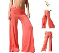 Women's Coral Fold Over Yoga Pants,On-Trend Solid Wide Leg Loose Fit Lounge Pants,Sports Flare Pants with Ruched Waist (FR/ES, Letras, S, Regular, Regular)