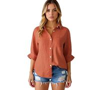 Women's Cotton Linen Button Down Shirt Long Sleeve Casual Loose Fit Blouse with Pocket Spring Summer Fall Lightweight Breathable Top Black