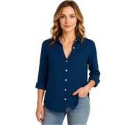 Women's Cotton Linen Hawaiian Beach Long Sleeve Collared Button Up Loose Fit Summer Vacation Blouse