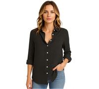 Women's Cotton Linen Hawaiian Beach Long Sleeve Collared Button Up Loose Fit Summer Vacation Blouse