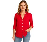 Women's Cotton Linen Hawaiian Beach Long Sleeve Collared Button Up Loose Fit Summer Vacation Blouse