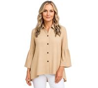 Women's Cotton Linen Spring Dressy 3/4 Sleeve Button Down Blouse with Bell Sleeves for Summer Vacation and Travel
