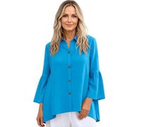 Women's Cotton Linen Spring Dressy 3/4 Sleeve Button Down Blouse with Bell Sleeves for Summer Vacation and Travel