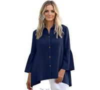 Women's Cotton Linen Spring Dressy 3/4 Sleeve Button Down Blouse with Bell Sleeves for Summer Vacation and Travel