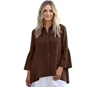 Women's Cotton Linen Spring Dressy 3/4 Sleeve Button Down Blouse with Bell Sleeves for Summer Vacation and Travel