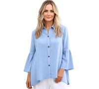 Women's Cotton Linen Spring Dressy 3/4 Sleeve Button Down Blouse with Bell Sleeves for Summer Vacation and Travel
