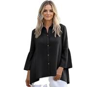 Women's Cotton Linen Spring Dressy 3/4 Sleeve Button Down Blouse with Bell Sleeves for Summer Vacation and Travel
