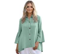 Women's Cotton Linen Spring Dressy 3/4 Sleeve Button Down Blouse with Bell Sleeves for Summer Vacation and Travel