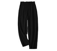 Women's Cotton Linen Trousers Elastic High Waist Pants Summer Loose Fit Solid Colour Casual Bottoms Basic Pants Activewear C-26