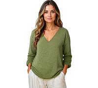 Women's Cotton Linen V Neck Long Sleeve Tops Plus Size Summer Beach Blouses Spring Fashion Casual Shirts in Multiple Colors