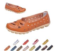 Womens Cowhide Leather Slip On Moccasins Shoes Flat Slipper Comfortable Leather Loafers Breathable Lightweight Round Toe Nurse Loafer Driving Walking Flat Work Shoes (Orange,36)