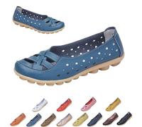 Womens Cowhide Leather Slip On Moccasins Shoes Flat Slipper Comfortable Leather Loafers Breathable Lightweight Round Toe Nurse Loafer Driving Walking Flat Work Shoes (Light Blue,41)