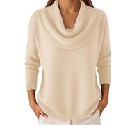 Womens Cowl Neck Sweater Long Sleeve Solid Knit Pullover Top (Apricot,XXL)
