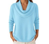 Womens Cowl Neck Sweater Long Sleeve Solid Knit Pullover Top (Blue,S)
