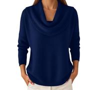 Womens Cowl Neck Sweater Long Sleeve Solid Knit Pullover Top (Navy,M)