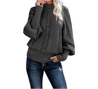 Women's Cozy Knit Sweater Loose Fit Mid Neck Pullover Long Sleeve Solid Color Soft Fall Winter Top (Dark Gray,S)