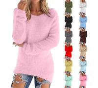 Womens Cozy Sweaters Casual Crewneck Fleece Pullover Long Sleeve Thermal Soft Fuzzy Sweater Fall Winter Clothes 2025