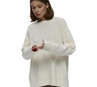 Women's Crewneck Sweater Chunky Long Sleeve Knitted Pullover Trendy Soft Fall Winter Basic Jumper Top.Keep Warm Loose Casual.,Blanco,S