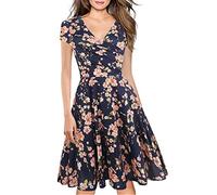 Women's Criss-Cross Necklines V-Neck Cap Sleeve Floral Casual Work Stretch Swing Summer Dress Party Dress Purple Fp(XL)