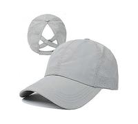 Womens Criss Cross Ponytail Baseball Cap Adjustable High Messy Bun Ponycap Quick Drying Hat(Light Gray)