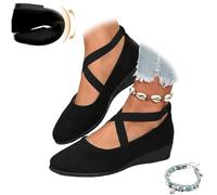 Women's Crisscross Strap Wedge Shoes - Elegant Suede Slip-On Ballet Pumps for Comfort and Style(Black,6.5 Wide)