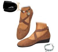 Women's Crisscross Strap Wedge Shoes - Elegant Suede Slip-On Ballet Pumps for Comfort and Style(Brown,8 Wide)