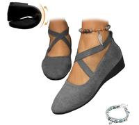 Women's Crisscross Strap Wedge Shoes - Elegant Suede Slip-On Ballet Pumps for Comfort and Style(Grey,6.5 Wide)