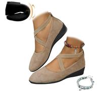 Women's Crisscross Strap Wedge Shoes - Elegant Suede Slip-On Ballet Pumps for Comfort and Style(Khaki,9 Wide)