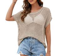 Women's Crochet Top Summer Long Sleeve Hollow out Knit Sweater See Through Cover Up Y2K Streetwear Blouse C-281