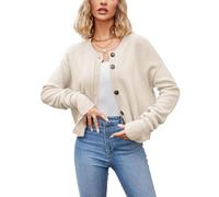 Womens Cropped Cardigan Sweater Crew Neck Button Front Textured Knit (Apricot,S)