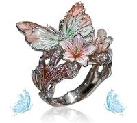 Women's Cute Enamel Fashion Shiny Flower Butterflys Open Pink Ring (D-Silver)