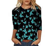Womens Daily Print O Neck Tops Manga tres cuartos Cuello Redondo Camiseta Impreso Loose Side Split Blusa Túnica Mesa de Concreto, J., XXL