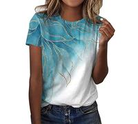 Womens Daily Spring Boho Print O Neck Tank Tops Short Sleeve Workout Shirts Casual Loose Tees Leoparden Leggins Niños, azul celeste, XL