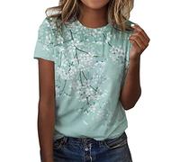 Womens Daily Spring Cat Print O Neck Tank Tops Manga Corta Entrenamiento Camisetas Casual sueltas Camisetas de Diseñador Italiano Blusa, verde, S