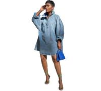 Women's Denim Dress Casual Y2k Lapel Long Sleeve Dresses A Line Mini Dress Casual Loose Button Down Jean Shirt Dresses(S)