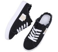 Women's Denim Mule Sneakers, Slip-On Canvas Mules Comfortable Sole Round Toe Lace-Up Trainers Casual Backless Shoes (Black,40)