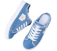 Women's Denim Mule Sneakers, Slip-On Canvas Mules Comfortable Sole Round Toe Lace-Up Trainers Casual Backless Shoes (Blue,40)